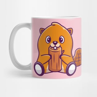 Cute Beaver Bite Wood Cartoon Mug